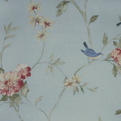 Papel de parede, floral com pássaros, colorido com fundo azul